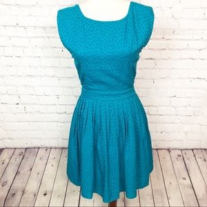 Wren Turquoise Leopard Print Silk Tie Back Dress